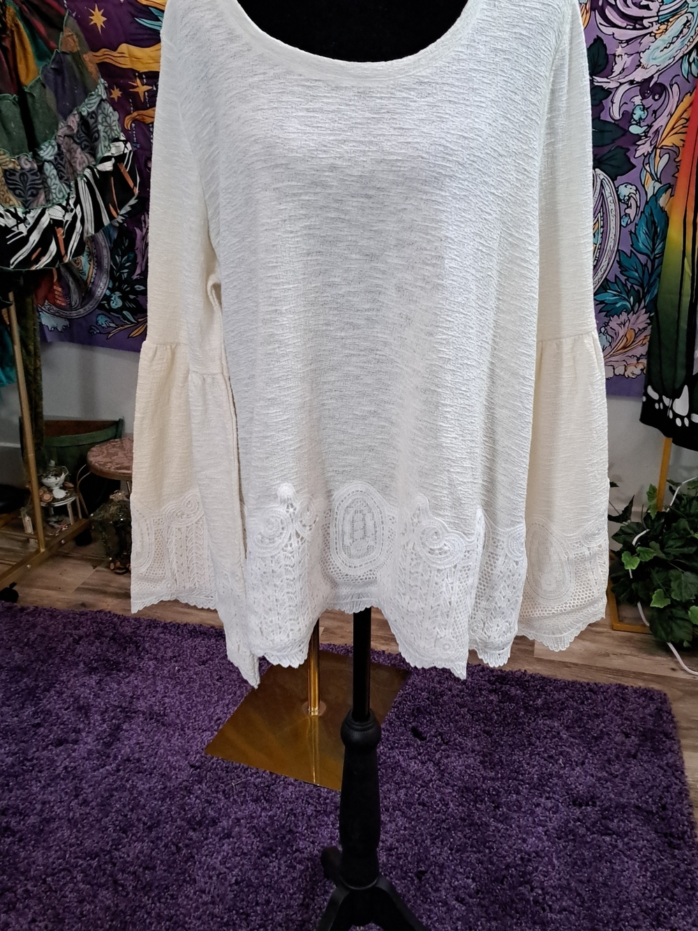 Ivory Meadow Bell-Sleeve Tunic • Motto Lace-Trim Boho Top